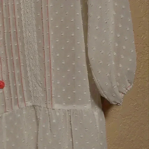 MATILDA JANE Cream Textured Polka Dot 1/2 Balloon Sleeve Button Sheer Blouse M - Picture 4 of 6
